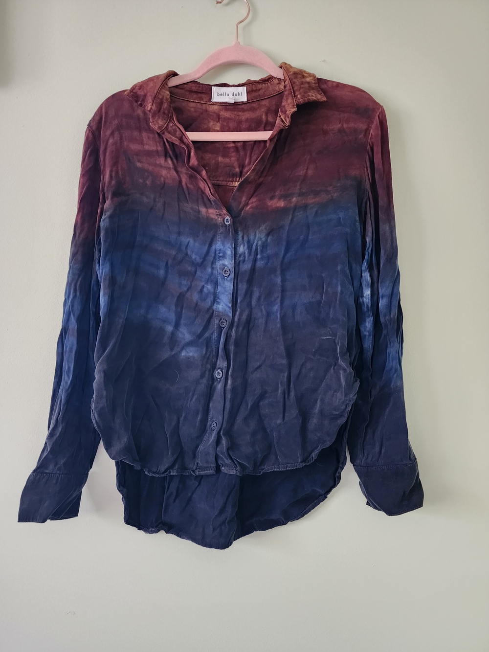 Bella Dahl Button-Down Tie-Dye Blouse in Navy and Brown